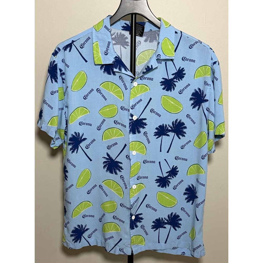 Corona Men's Short Sleeve Rayon Lightweight Button-Up Tropical Lime Print S